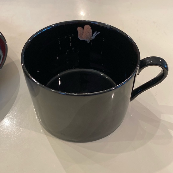 Fitz & Floyd Midnight Poppy Cup & Saucer w/Butterflies. White/Light Orange. - Picture 5 of 5